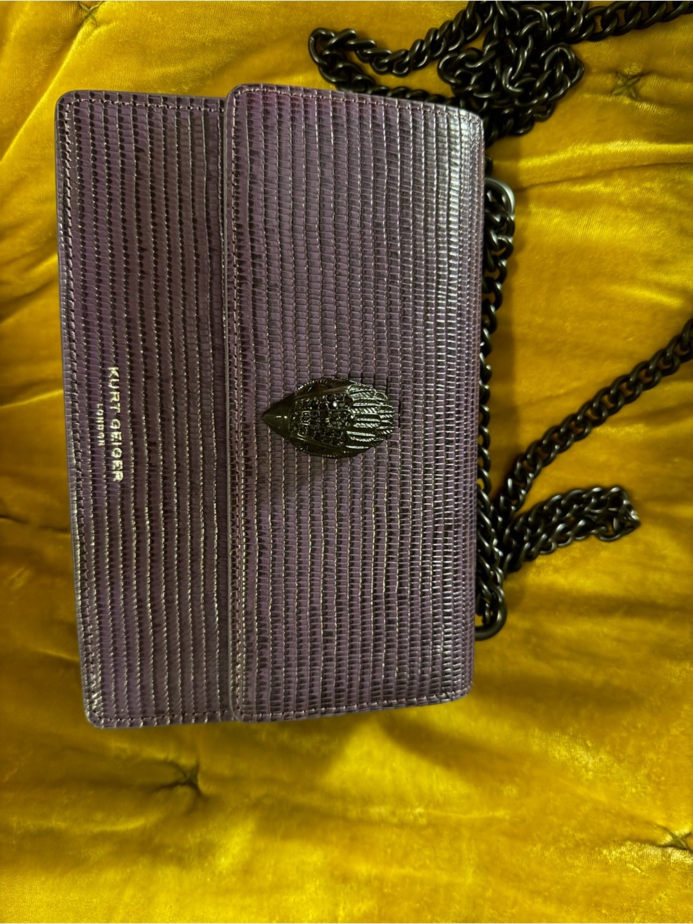 Kurt Geiger Deep Purple Lizard-Embossed Chain Shoulder Bag - Picture 7 of 11